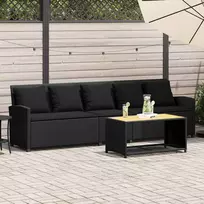 Lauko baldų komplektas Sodo sofa, 5 vietų, su pagalvėlėmis, juoda, poliratanas