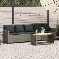 Lauko baldų komplektas Sodo sofa, 5 vietų, su pagalvėlėmis, pilka, poliratanas