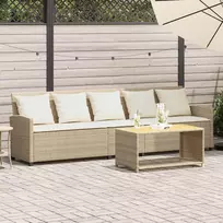 Lauko baldų komplektas Sodo sofa, 5 vietų, su pagalvėlėmis, smėlio spalvos, poliratanas