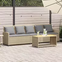 Lauko baldų komplektas Sodo sofa, 5 vietų, su pagalvėlėmis, smėlio spalvos, poliratanas