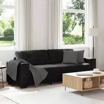 Trivietė sofa, juoda, 220x78x80 cm, aksominė