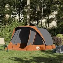 Kempingo palapinės-namelis, 4 asmenims, pilkas ir oranžinis, atsparus vandeniui
