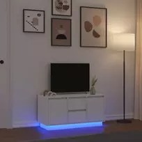 TV staliukas TV spintelė su LED lemputėmis, balta, 100x41x50 cm