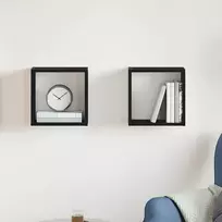 Sieninės lentynos, kubo formos, 2 vnt., juodo ąžuolo spalvos, 30x15x30cm, inžinerinė mediena