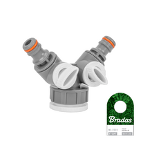 BRADAS 2-krypčių skirstytuvas 1″ – 3/4″ vidinis sriegis su vožtuvais /WHITE LINE