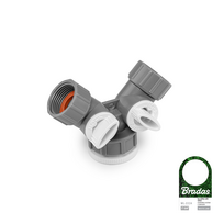 BRADAS 2-krypčių skirstytuvas, vidinis sriegis 1″- 3/4″ su vožtuvais /WHITE LINE