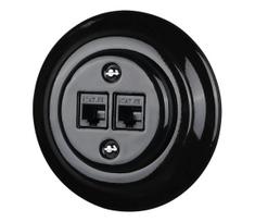Reblig - porcelianinė retro Ethernet rozetė su rėmeliu, 2x CAT5e, juoda