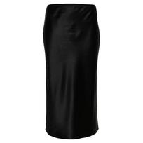Midi sijonas moterims, Juoda, Elasticated-waist silk skirt