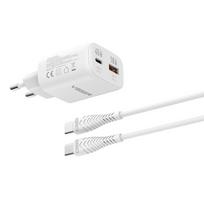 VEGER USB-A + Type-C PD Super Charge PPS 45W Phone Charger + 100W Type-C to Type-C Data Cable TR101, White