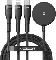 VEGER 3-in-1 Cable: USB-C to Lightning / Type-C / Apple Watch / Samsung Watch, 3A, 92W, V730, 1.5 m, Black