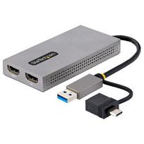 StarTech.com USB to Dual HDMI Adapter, USB A/C to 2x HDMI Displays (1x 4K@30Hz, 1x 1080p), Integrated USB-A to C Dongle, 4in/11cm Cable, USB 3.0 to HDMI Display Adapter, Windows  AND  macOS