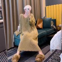 Rudens madinga Lazy Style megztinė suknelė iki kelių moteriškos švelnumo suknelės One Size chaki