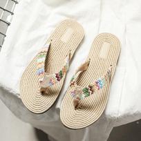 Women's Summer Outdoor Flat Straw Flip Flops - 2022 Seaside Imitation Woven Design 40 smėlis