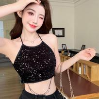 Spicy Sequin Halter Crop Top - Shiny Party Clubwear for Women One Size (80-120 kg) juoda