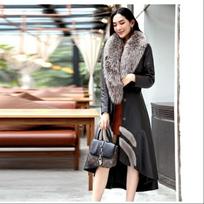 2 leather jacket women's medium and long trench coat imitation mink fox imitation fur coat women's cotton leather coat S