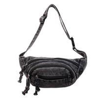Hong Kong Retro Denim Canvas Crossbody Bag - Unisex, Casual, Single Shoulder Style juoda