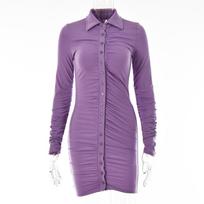Sexy Spice Lapel Tights 2 Summer New Single-breasted Cardigan Pleated Dress S violetinė