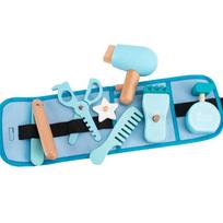 Barber Fanny Bag Wooden Simulation Role-Playing Interactive Toy Simulation Washing and Cutting Hair Blowing Children's Gifts