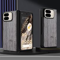 Case for Google Pixel 10 9 Pro Fold Funda Bamboo Wood Pattern Leather Phone Cover Luxury Coque for Pixel 10 Pro Fold Case Capa Google Pixel 10 Pro Fold šviesiai pilka spalva