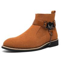 Men's British Style High-Top Leather Martin Boots, Retro Casual Solid Color, Plus Size Available 40 ruda