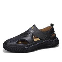 Men's Handmade Cross-Stitch Leather Slip-On Sandals - Summer Casual Low-Top Large Size Shoes 45