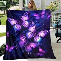 1 vnt. violetinės spalvos drugelių pledas namams - lengvas flanelinis užklotas sofai, lovai, kelionėms, stovyklavimui, svetainei, biurui, sofos kėdei 130x150cm