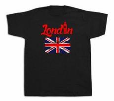 London Flag big ben tourist spots city sites red bus t shirt funny casual tee S
