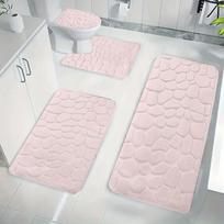Pebble Embossed Coral Fleece Bathroom Non-Slip Mat Set - 4 Pieces Single piece: U-shape 40*50 rožinė