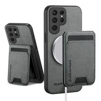 Piniginės kortelių laikiklio dėklas, skirtas Samsung Galaxy S25 S24 S23 S22 S21 S20 Ultra Plus FE Edge, magnetinis dangtelis, odinis, Mag-safe, stovas, korpusas for Galaxy S20 Plus pilka spalva