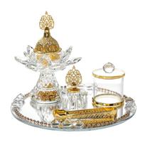 Elegantiškas stiklinis smilkalų degiklis su veidrodiniu padėklu, arabiško stiliaus gėlių dizaino, Ramadano meditacijoms, dekoracijoms 1 balta