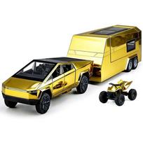1/32 Auksinis Tesla Cybertruck Off Road Pikapas Lydinio Metalinis Liejamas Modelis Automobilis Berniukui Vaikams Žaislas Tobulos Gimtadienio Dovanos Šventei auksas