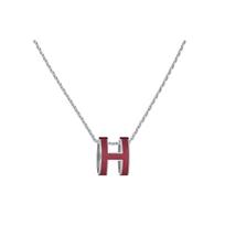 Hermes Pop Classic H Buckle Necklace Women necklace Burgundy Silver H147991FP54 Silver
