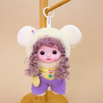 Exquisite Lovely Doll Vinyl Face Plush Toys Curly Haired Doll Wearing Clothes Birthday Christmas Gift for Kids Girls Hang Bag 18cm geltona