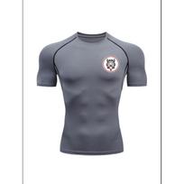 Men'S Grey Wolf Head Emblem Compression T-Shirt, Quick Dry Short Sleeve Gym Workout Tee, Muscle Fit Athletic Training Top for Men S