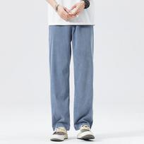 Summer Men's Ultra Thin Baggy Jeans Soft Breathable Straight Trousers Elastic Waist Casual Wide Pants M mėlyna