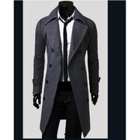 M-5XL Men's Double-breasted Ni Windbreaker Mid-length Slim Casual Coat Jacket M tamsiai pilka spalva
