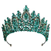 Luxury Bridal Tiara Multi Color Queen Princess Headband Baroque Crystal Wedding Crown  Bridal Party auksas/žalia
