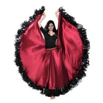 Fashion Smooth Spanish Flamenco Skirt Polyester Big Swing Belly Dance Costumes Ballroom Dance Party Gypsy Women Skirt Dance 180 degree juoda