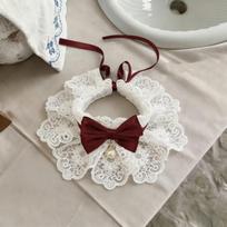Korean Style Pet Plaid Bib Bow Tie Collar Elegant Lace Cotton Dog Accessories Dog Bandana  Dog Bow Tie Halloween Pet (as the picture,S)