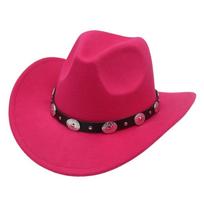 Retro Upturned Brim Western Cowboy Hats Wide Brim Ethnic Style Fedoras Hat Fedora with Faux Silver Accents for Women & Men rožinė raudona spalva
