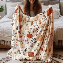 1 vnt. keturių sezonų flanelės pledas minkštas smėlio spalvos moliūgo rudens lapų raštais lengva sofa-lova dekoras šventinė dovana skalbiamas mašinoje retro 75cmx90cm