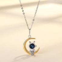 Original Astronaut Rabbit Couple Necklace: S925 Sterling Silver, Unique High-End Design, Perfect Commemorative Gift 925 Silver