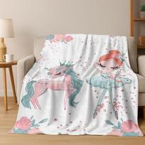 Elegant Ballet Dacing Girl Ballerina Cartoon Flannel Blanket,Cozy Soft Throw Blanket for Home Bedroom Bed Sofa Cover Gift Kids 75x90cm