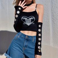 Spicy Girl Punk Style Iron Ring Hollow Sleeve Arm Warmers - Black Harajuku Women's Gloves One Size juoda