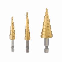 3Pcs High Speed Step Drill Bit Set Multiple Hole Sizes Step Drill Bit  Metal Drilling small Gold 3Pcs