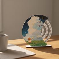 Rotary Enduring Desk Calendar Decorative Ornament Wooden Manual Rolling Date