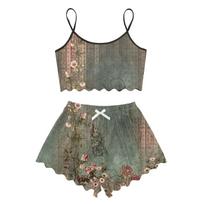 Pyjama Sets For Women Soft Two Piece Loungewear Sets Sleeveless Tops Shorts Matching Pyjamas Nightwear L armijos žalia spalva