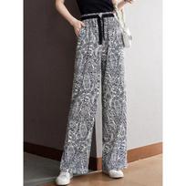 Spring and Summer Korean Style Casual High Waist Droop Chiffon Ink Wide-leg Pants for Women Sanya Pants Ice Silk Trousers M