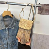 2025 summer new Amazon fringed messenger bag straw woven women's bag mobile phone bag one size fits all balta