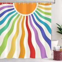 Boho saulės vaivorykštės dušo užuolaida, spalvinga ryški retro 70-ųjų miela saulėtekio saulėlydžio saulės dušo užuolaidų komplektas, vintažinis modernus groovy 90x180CM